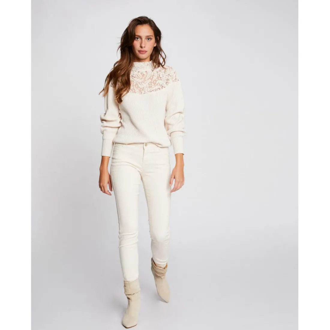 Jeans skinny taille basse ivoire