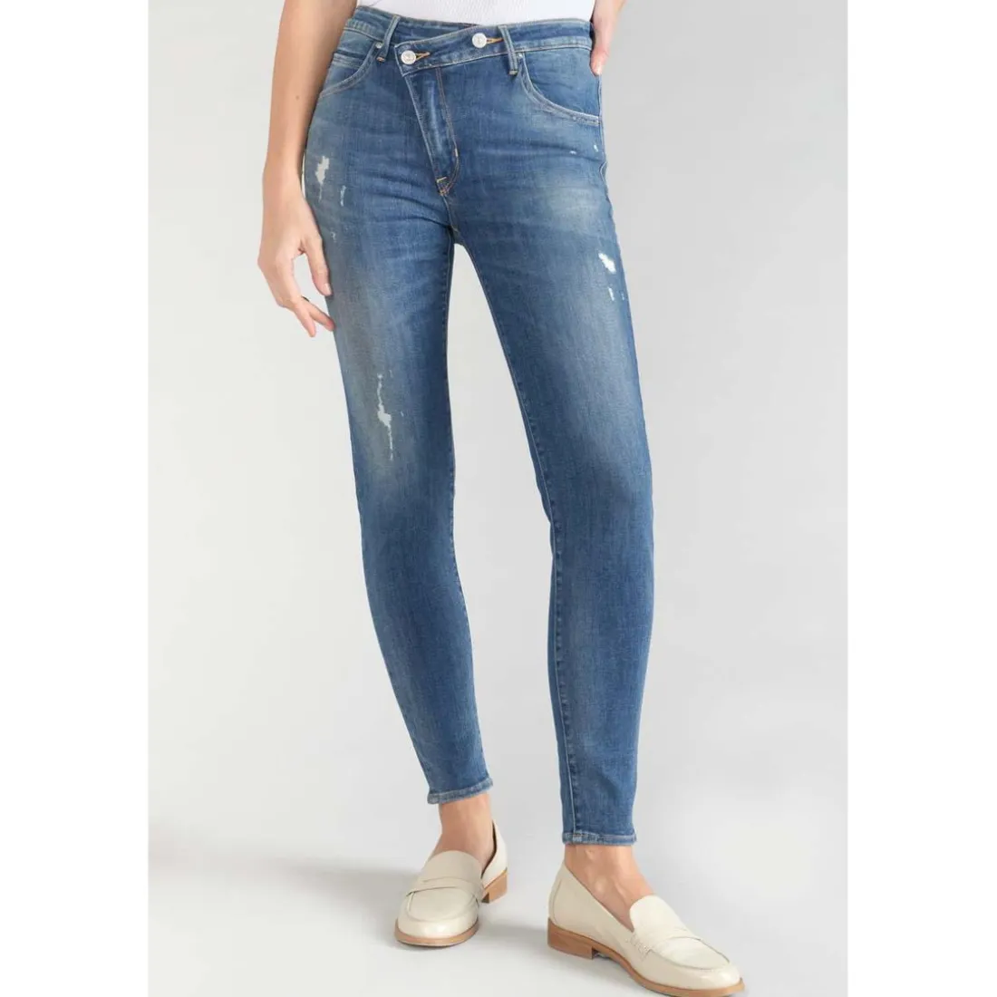 Jeans skinny taille haute POWER, 7/8ème bleu en coton Cate