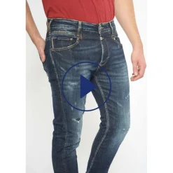 Jeans tapered 916, 7/8ème bleu en coton Myles