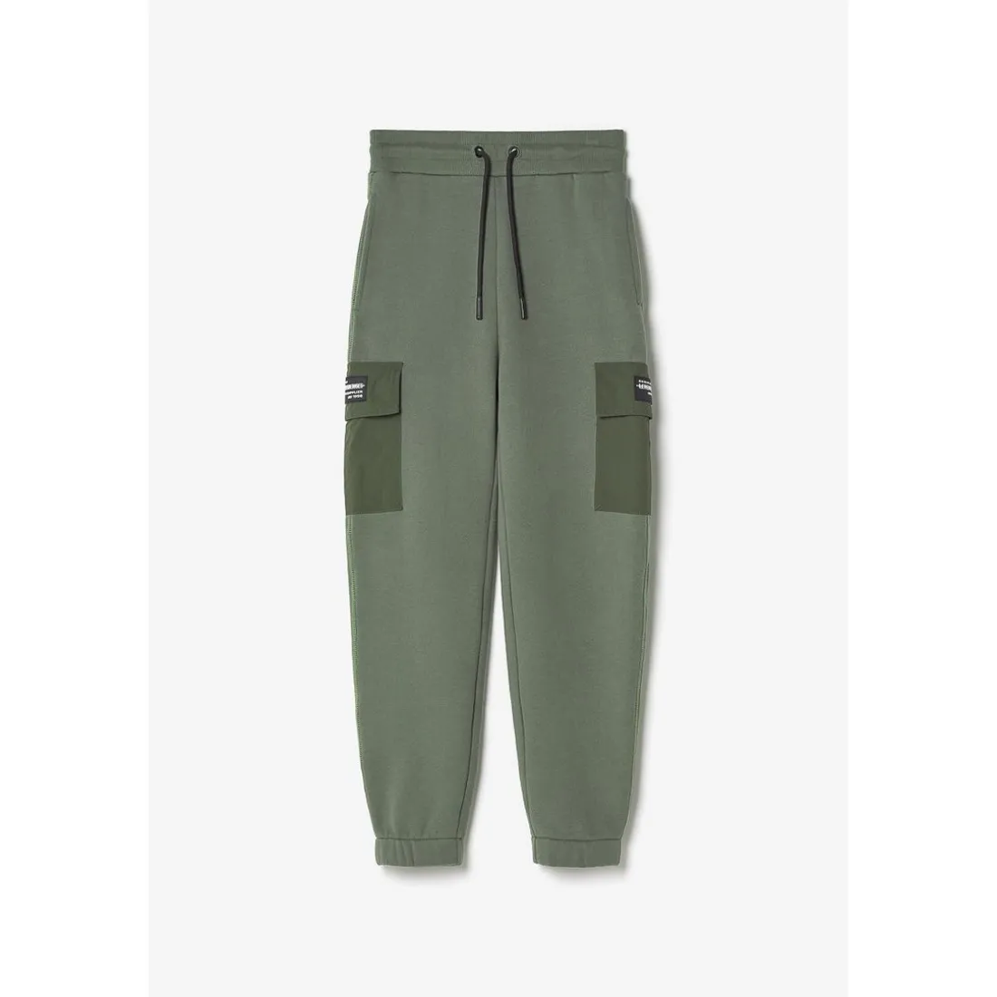 Jogging garçon, bi-matière Outobo kaki en coton