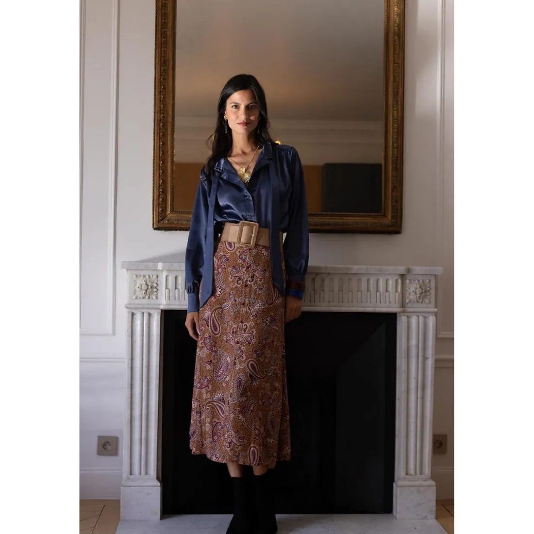 Jupe boutonnée Céline en viscose