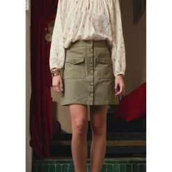 Jupe courte en twill de coton JORY kaki