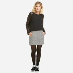 Jupe courte esprit jacquard femme See U Soon - Noir gris