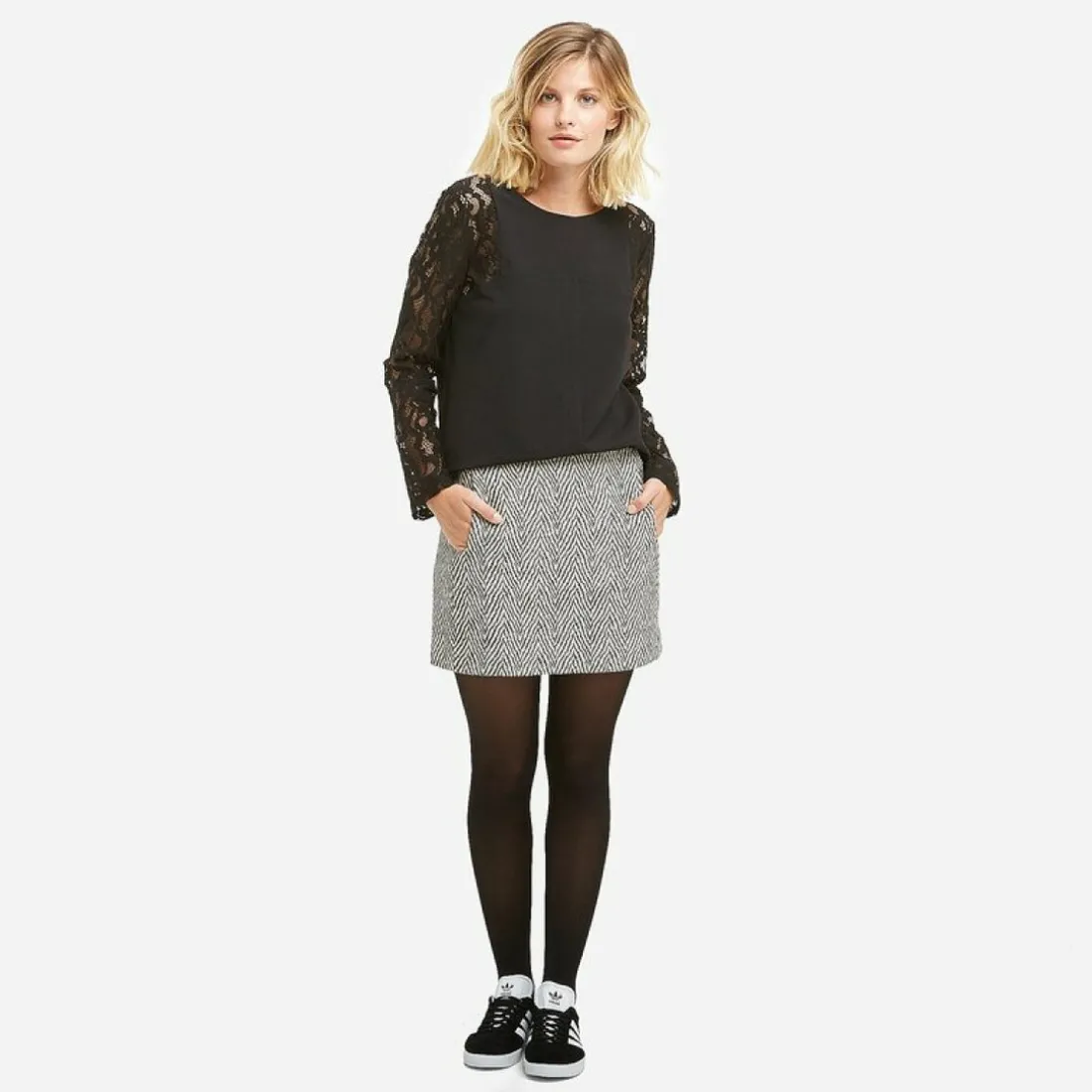 Jupe courte esprit jacquard femme See U Soon - Noir gris