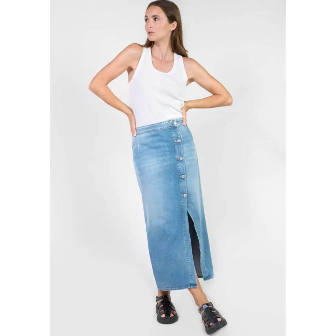 Jupe droite en jeans RAPHI bleu Hana