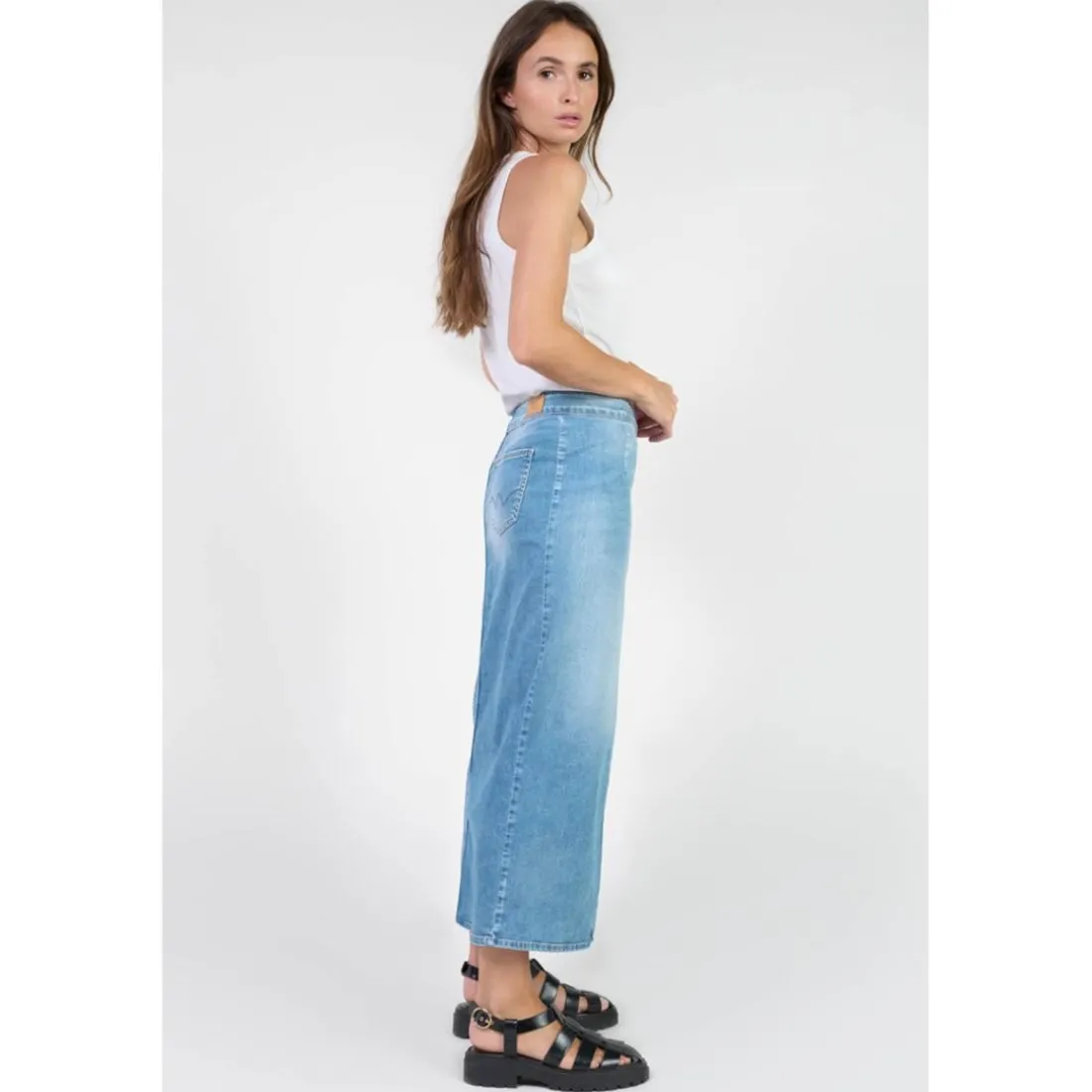 Jupe droite en jeans RAPHI bleu Hana