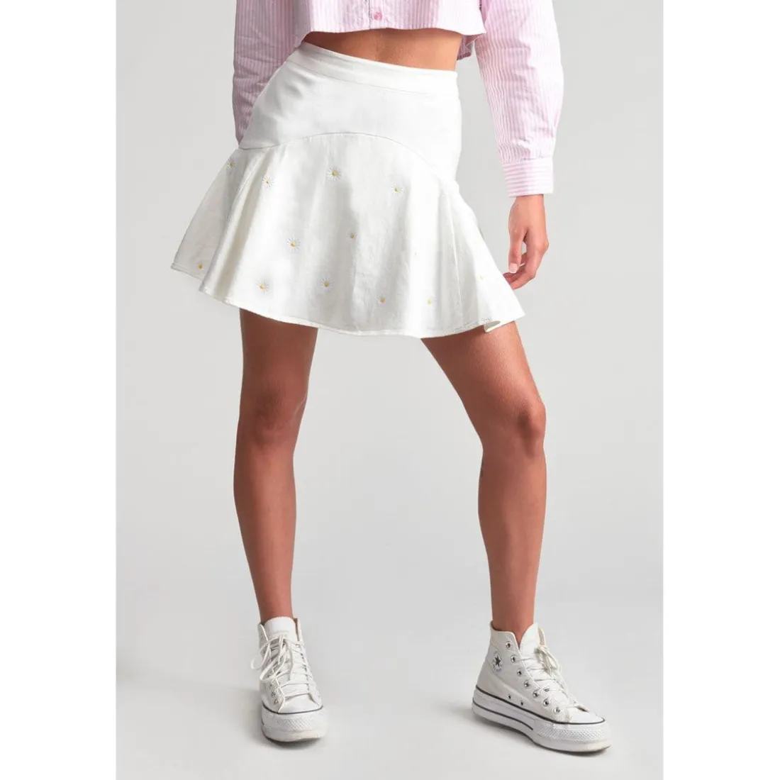 Jupe fille, evasée, patineuse SHELAGI blanc en coton