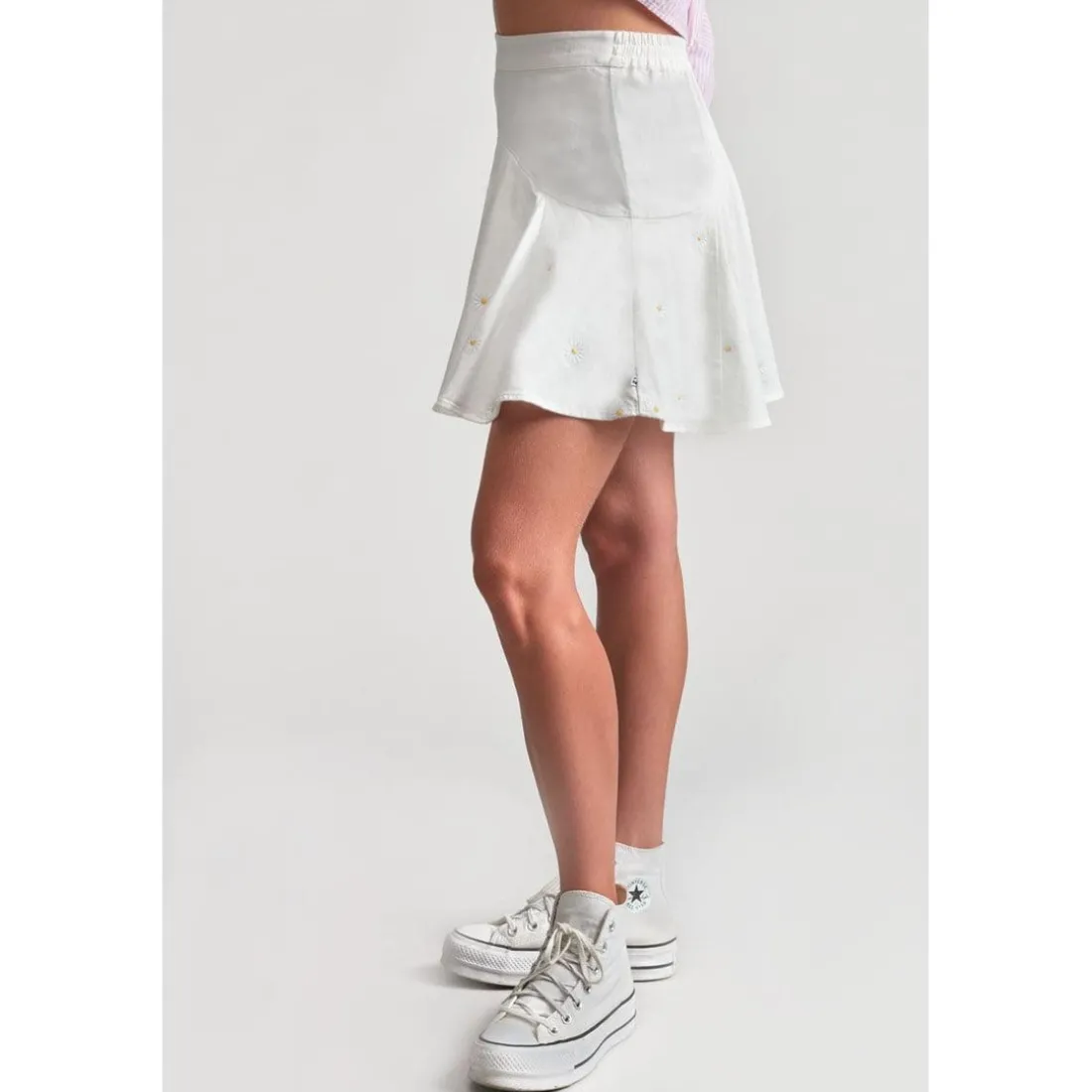 Jupe fille, evasée, patineuse SHELAGI blanc en coton