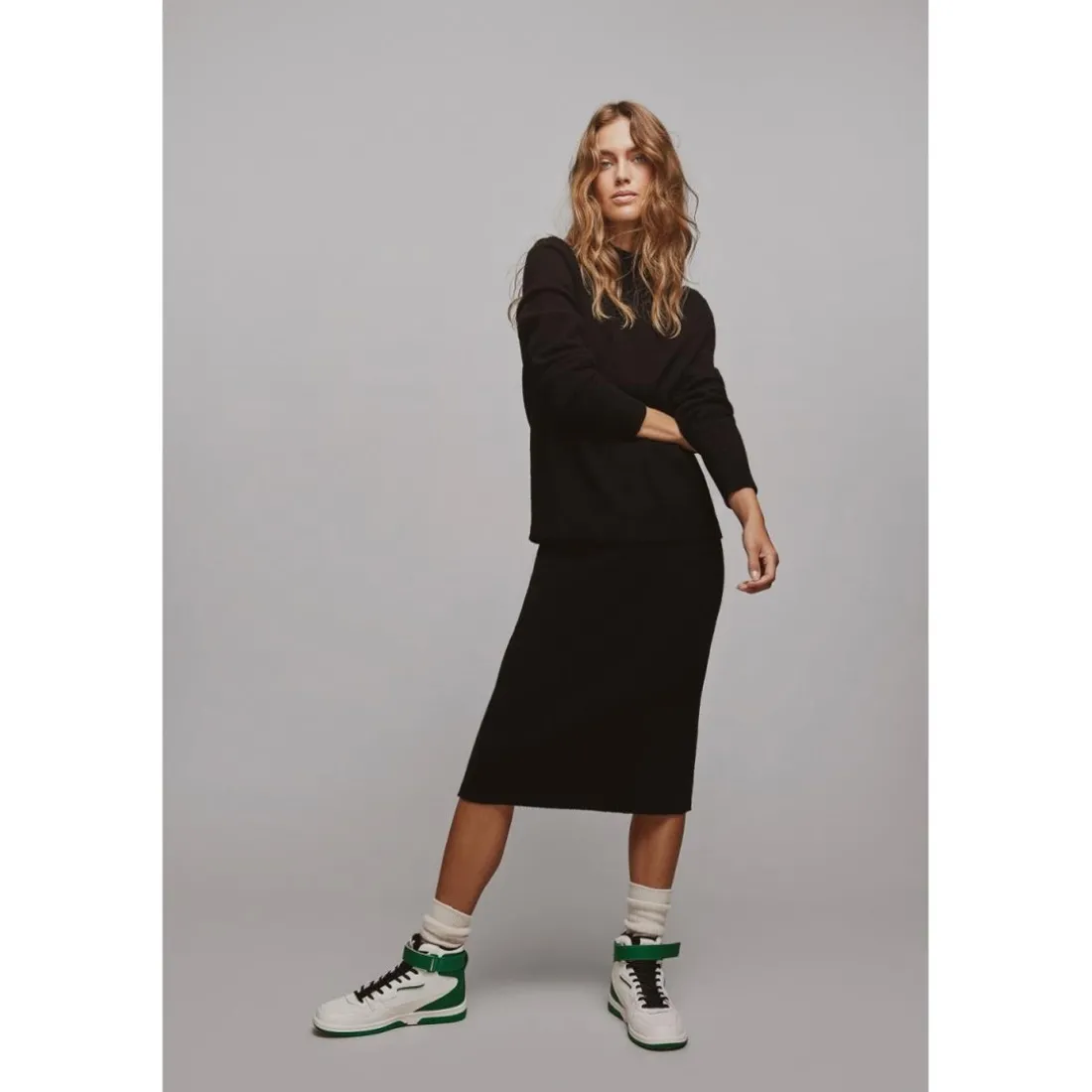 Jupe longue en maille taille haute noir