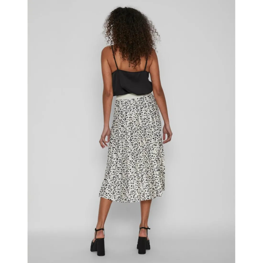 Jupe longue froncée imprimée gris clair