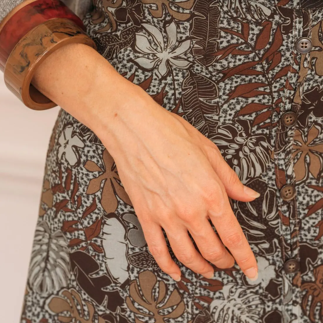 Jupe longue imprimée jungle Amy gris en viscose