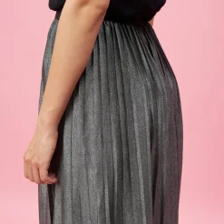 Jupe longue plissée taille élastique femme - Gris