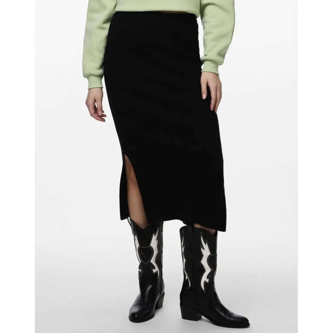 Jupe midi en maille noir Lia