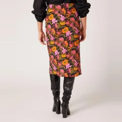 Jupe midi imprimée orange en viscose