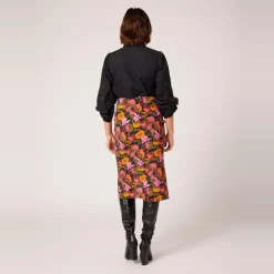 Jupe midi imprimée orange en viscose