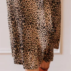 Jupe mi-longue boutonnée devant léopard Beige en viscose