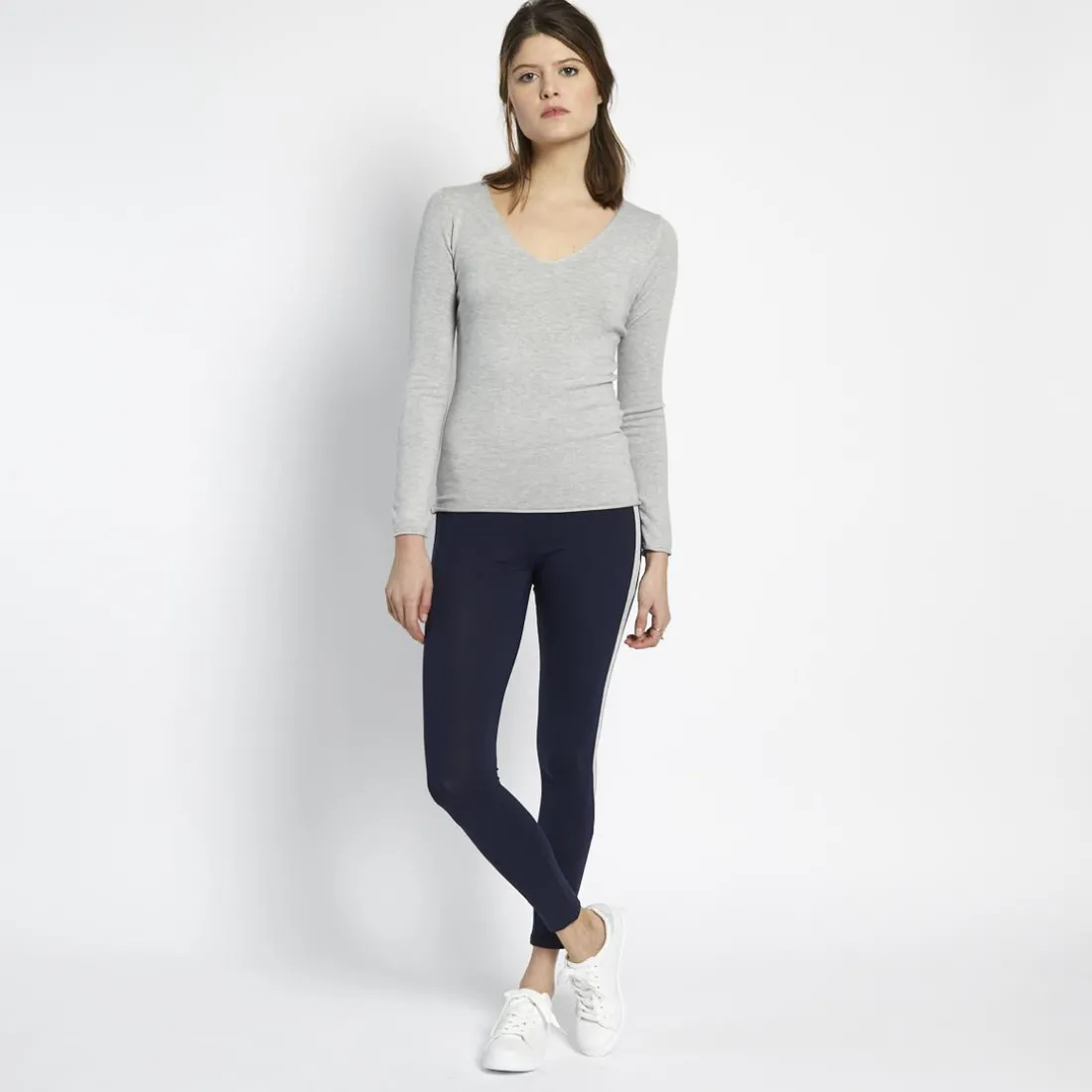 Legging à bandes Noa en coton bleu marine