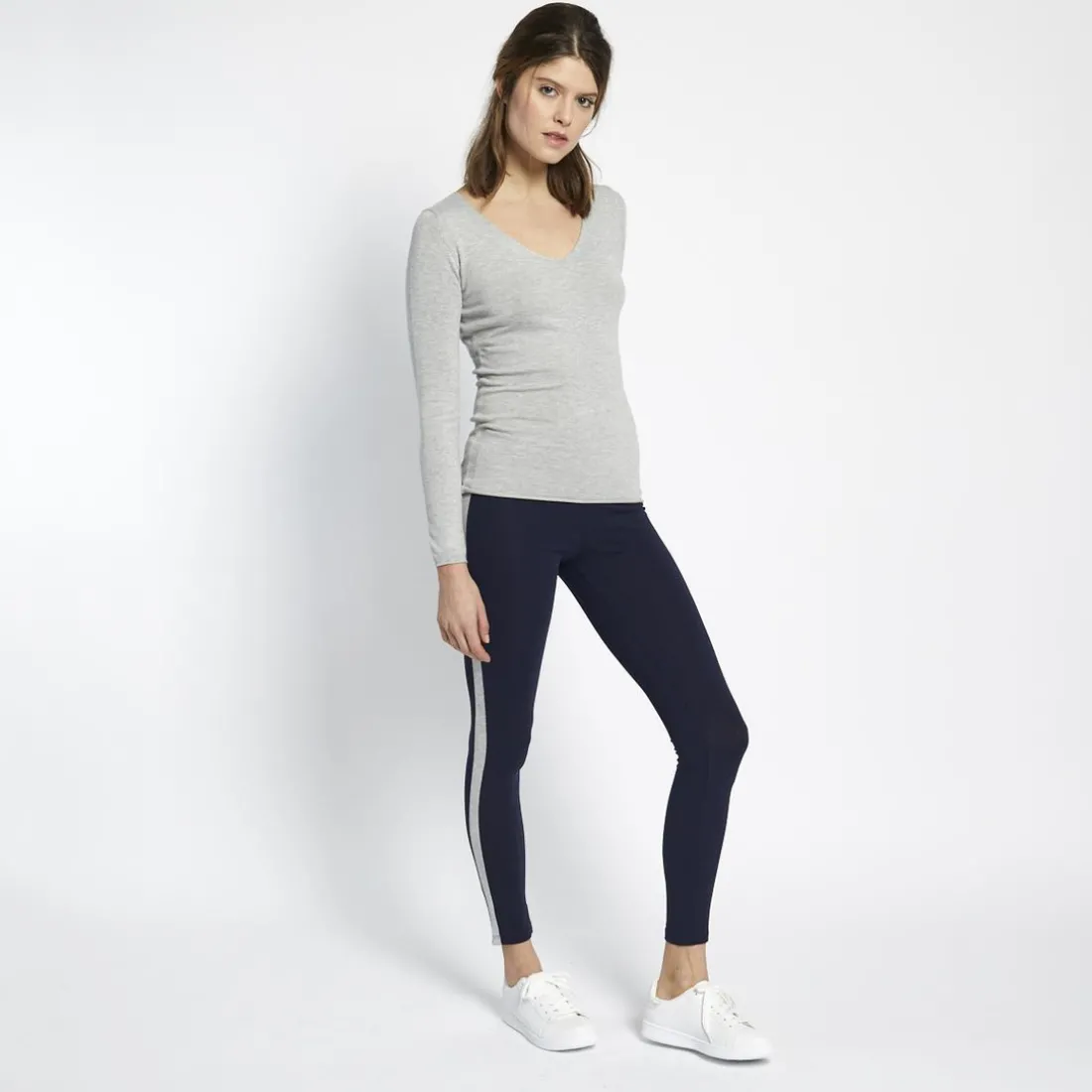 Legging à bandes Noa en coton bleu marine