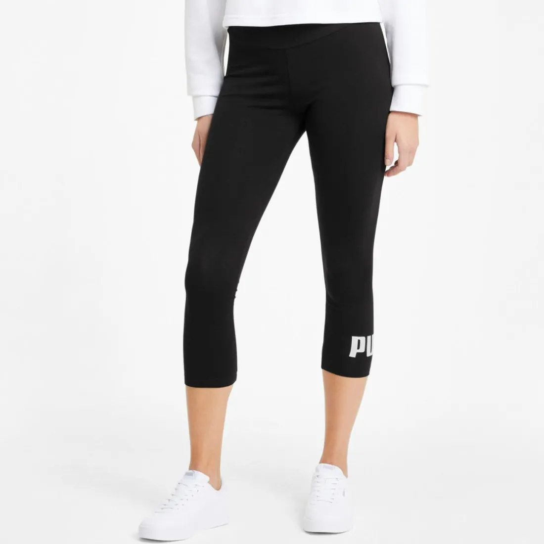 Legging 3/4 femme W ESS 3/4 LOGO noir en coton