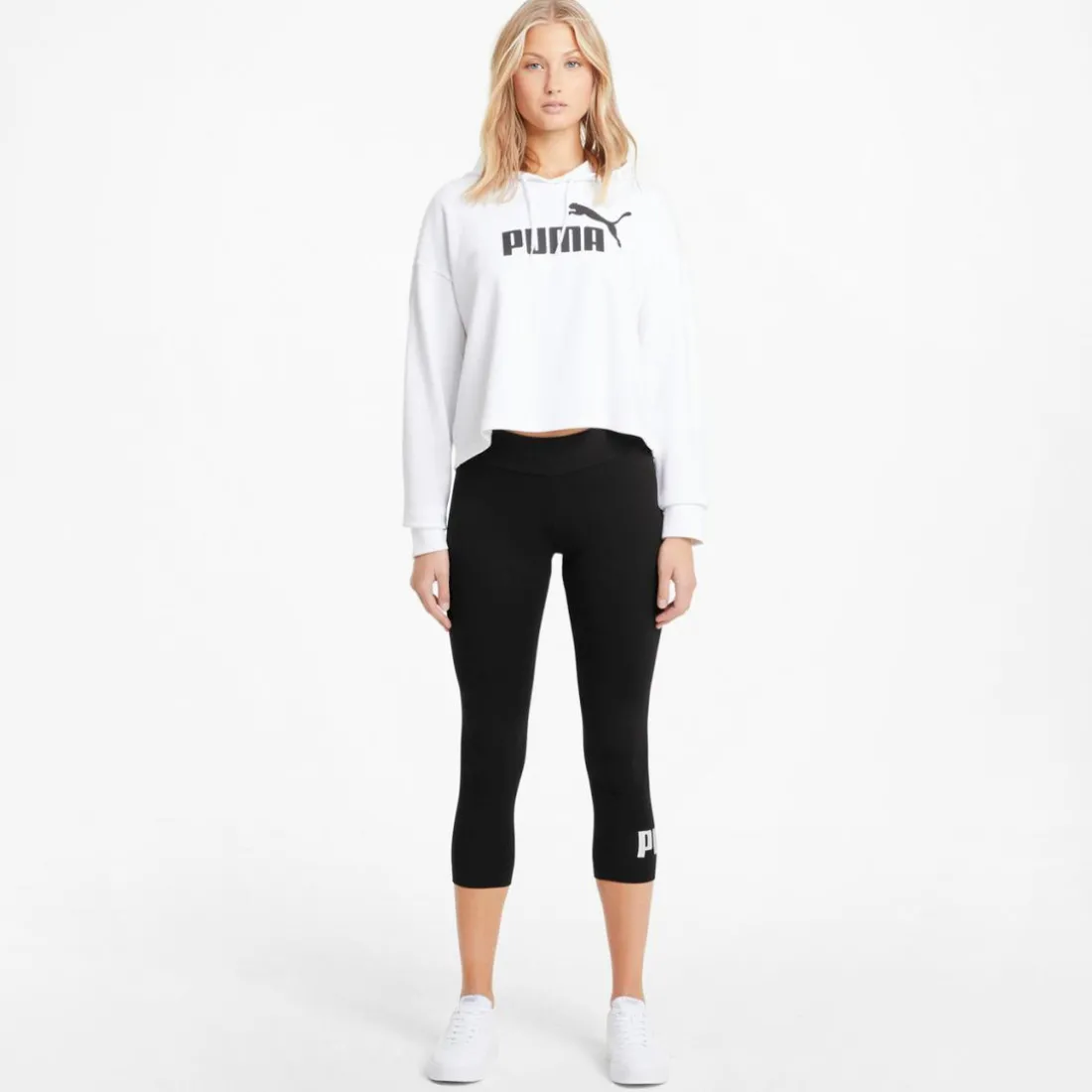Legging 3/4 femme W ESS 3/4 LOGO noir en coton