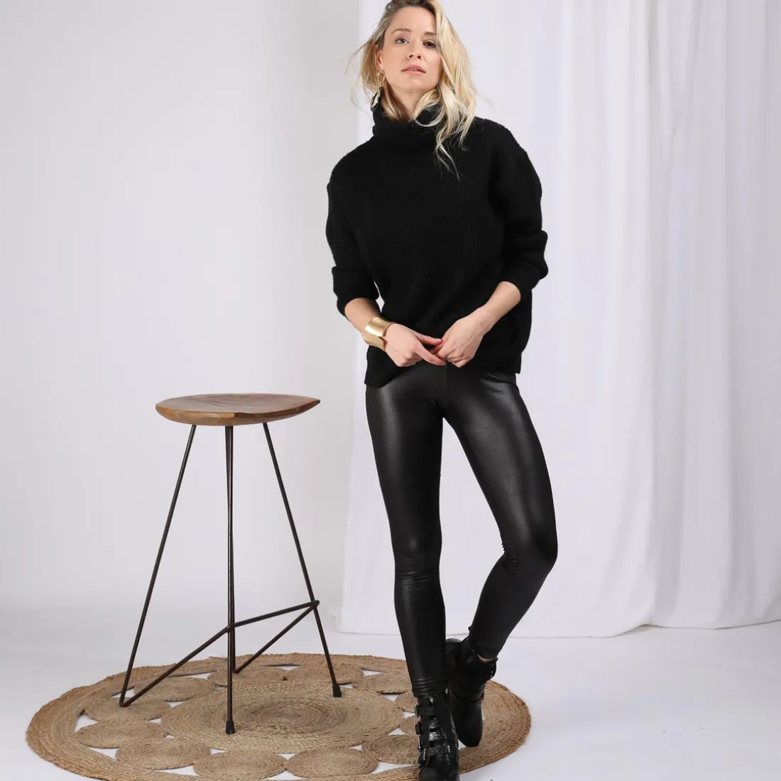 Legging élastique brillant femme - Noir
