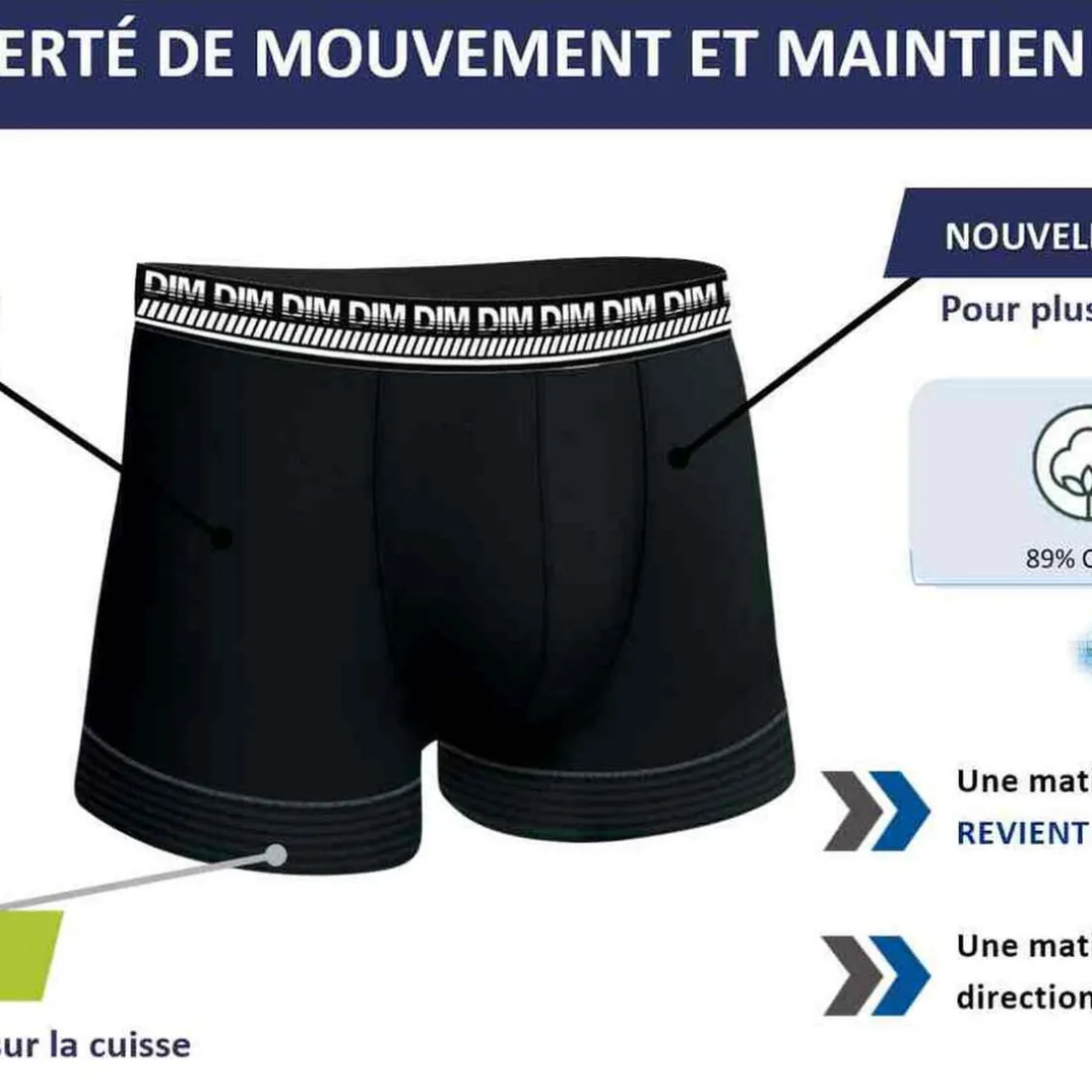 Lot de 2 Boxers Noir - 3D FLEX STAY AND FIT X2 Dim Homme en coton
