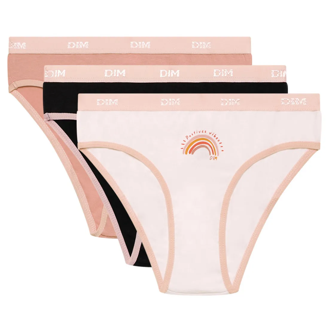 Lot de 3 culottes - Noir / Blanc / Pêche Dim en coton