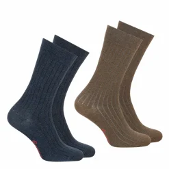 Lot de 2 paires de chaussettes mi-hautes en Coton Peigné bleu Fait en France pour homme
