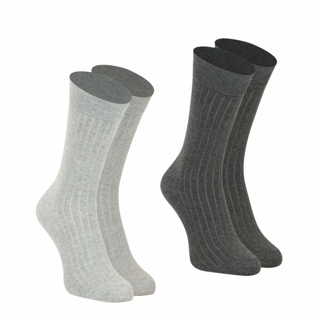 Lot de 2 paires de chaussettes mi-hautes en Coton Peigné gris Fait en France pour homme