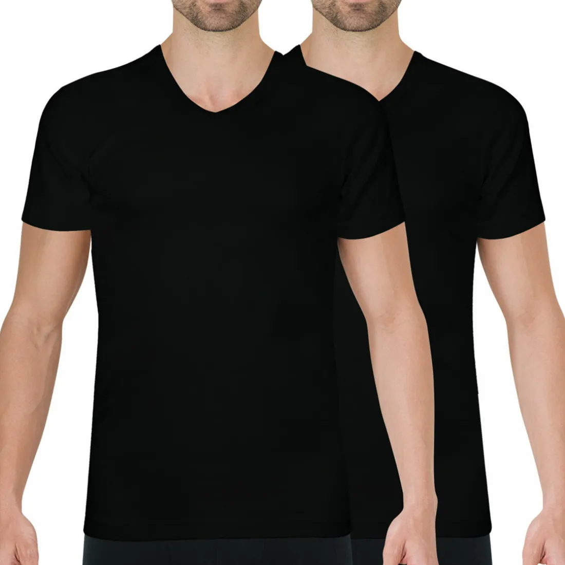 Lot de 2 Tee shirts col V homme Coton Bio noir