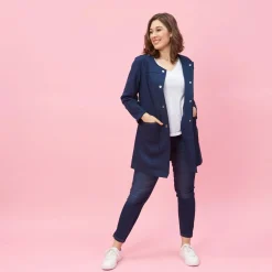 Manteau à pressions poches zippées et col rond grandes tailles femme - Bleu Marine