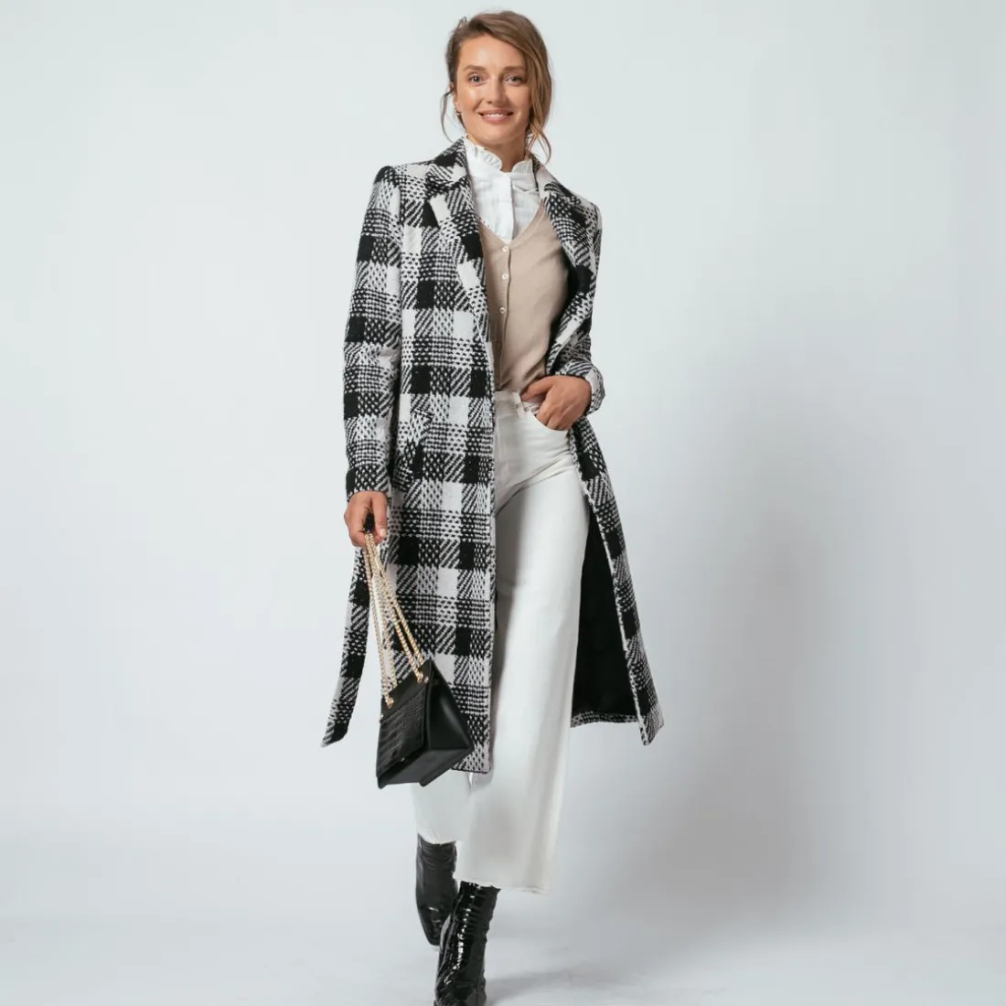 Manteau ceinturé à carreaux Ben