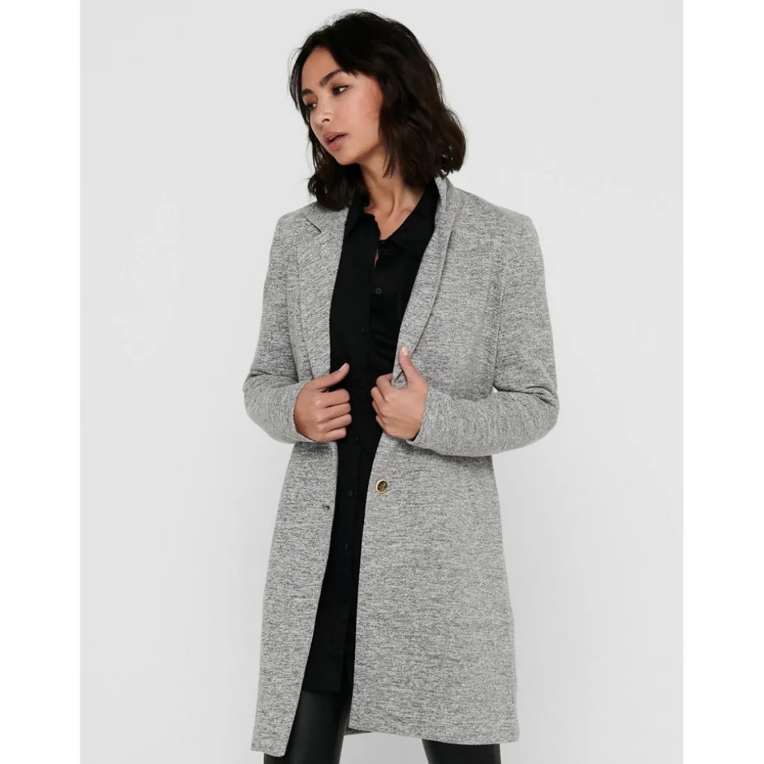 Manteau Col à revers Long gris en coton
