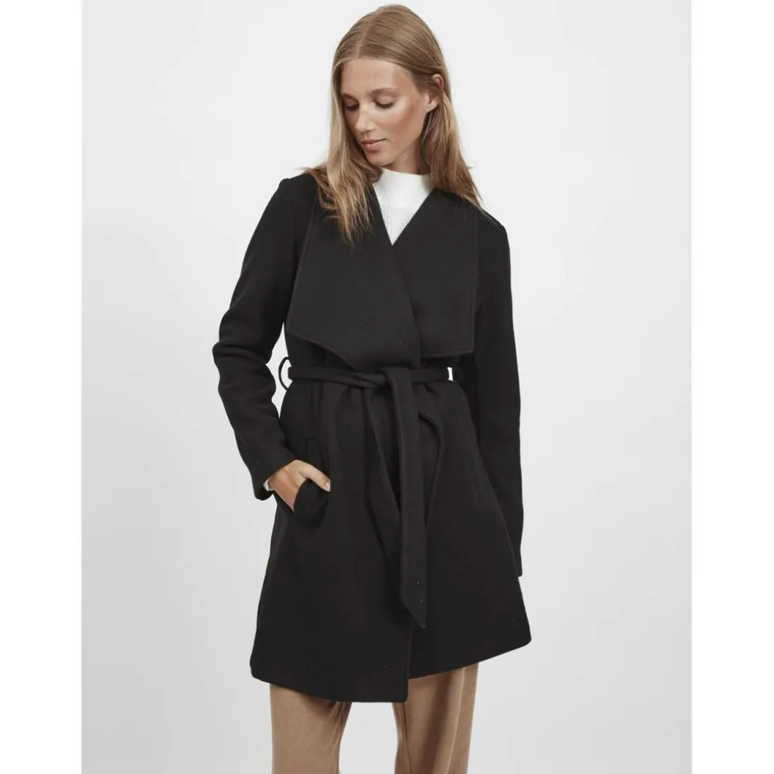 Manteau col italien noir Élise