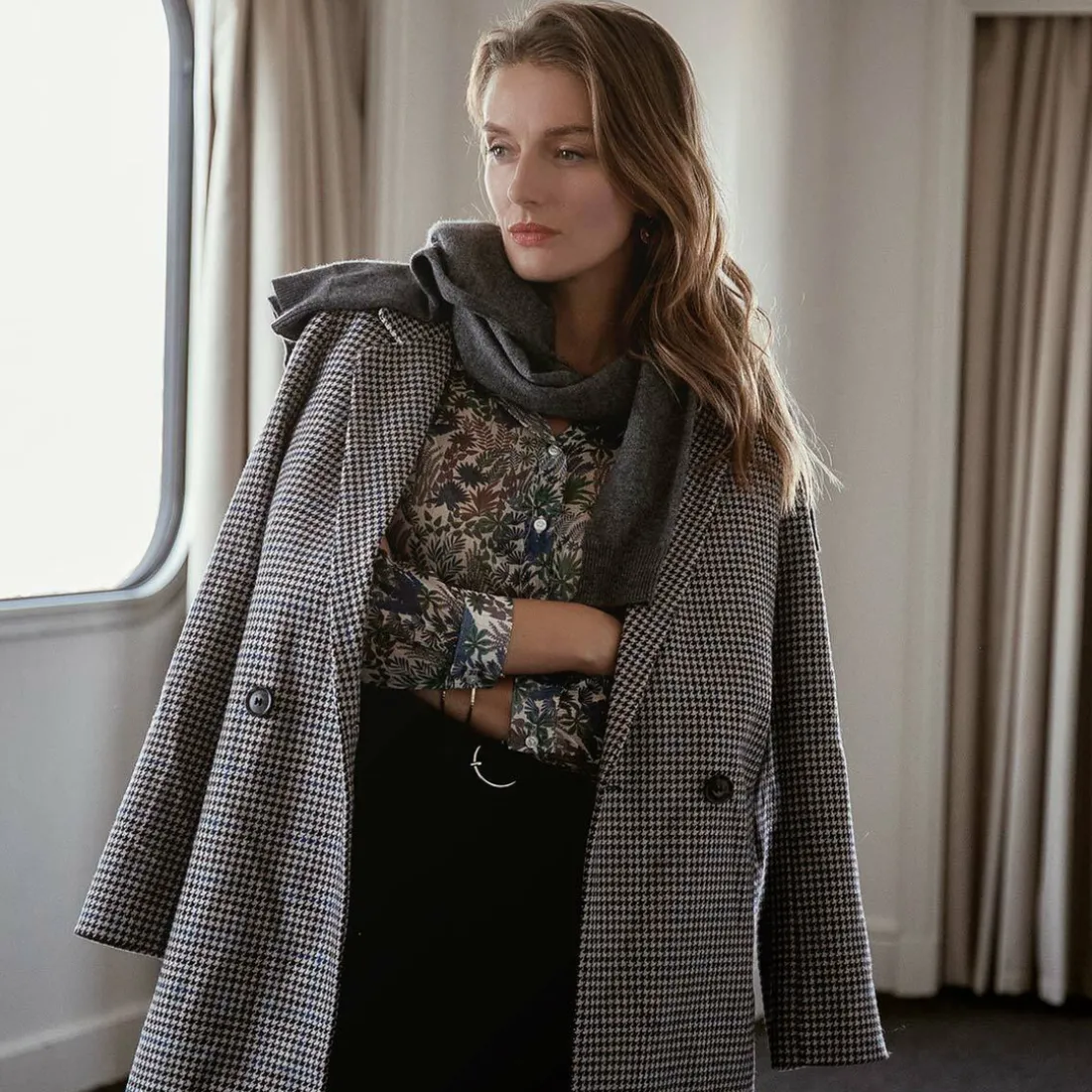 Manteau croisé à carreaux Ernest