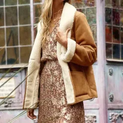 Manteau effet peau lainée NOELIA camel