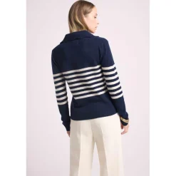 Mariniere col polo cotes BIANCA en cachemire bleu marine et blanc