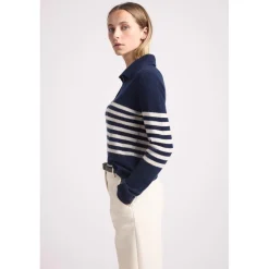 Mariniere col polo cotes BIANCA en cachemire bleu marine et blanc