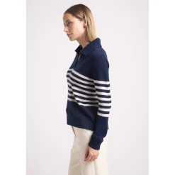 Mariniere col polo cotes BIANCA en cachemire bleu marine et blanc