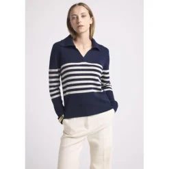Mariniere col polo cotes BIANCA en cachemire bleu marine et blanc