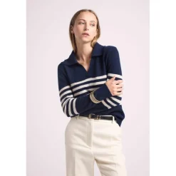 Mariniere col polo cotes BIANCA en cachemire bleu marine et blanc