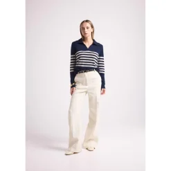 Mariniere col polo cotes BIANCA en cachemire bleu marine et blanc