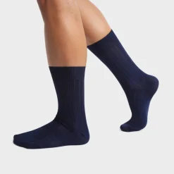 Mi-chaussette fil d'Ecosse bleu marine en coton