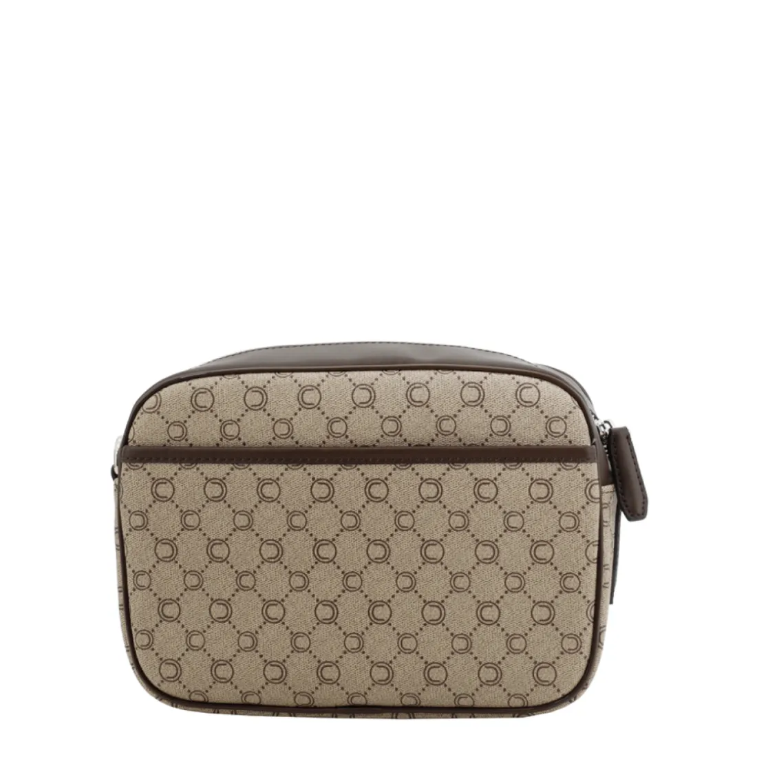 Mini sacoche marron en toile enduite cuir avec logo orange