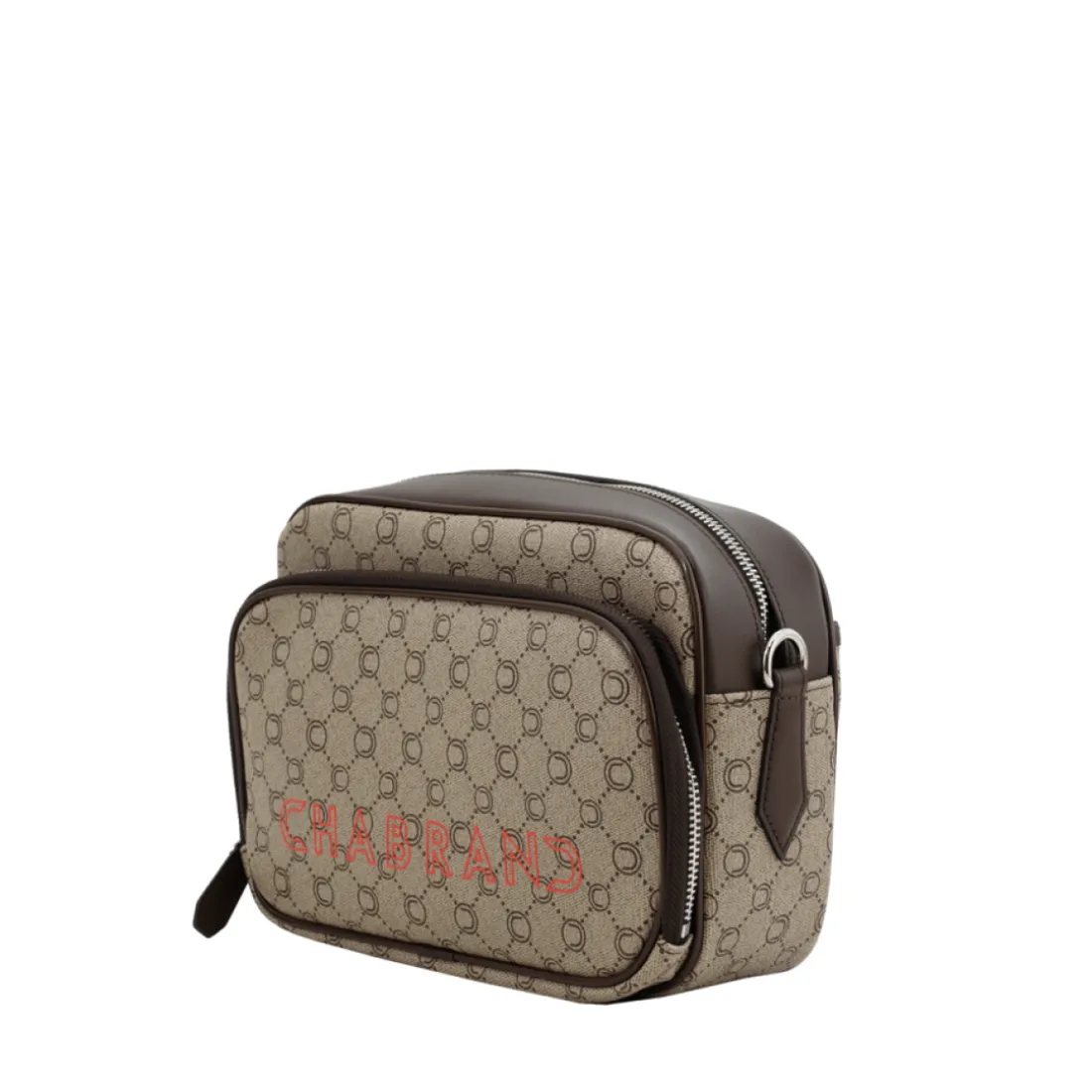 Mini sacoche marron en toile enduite cuir avec logo orange
