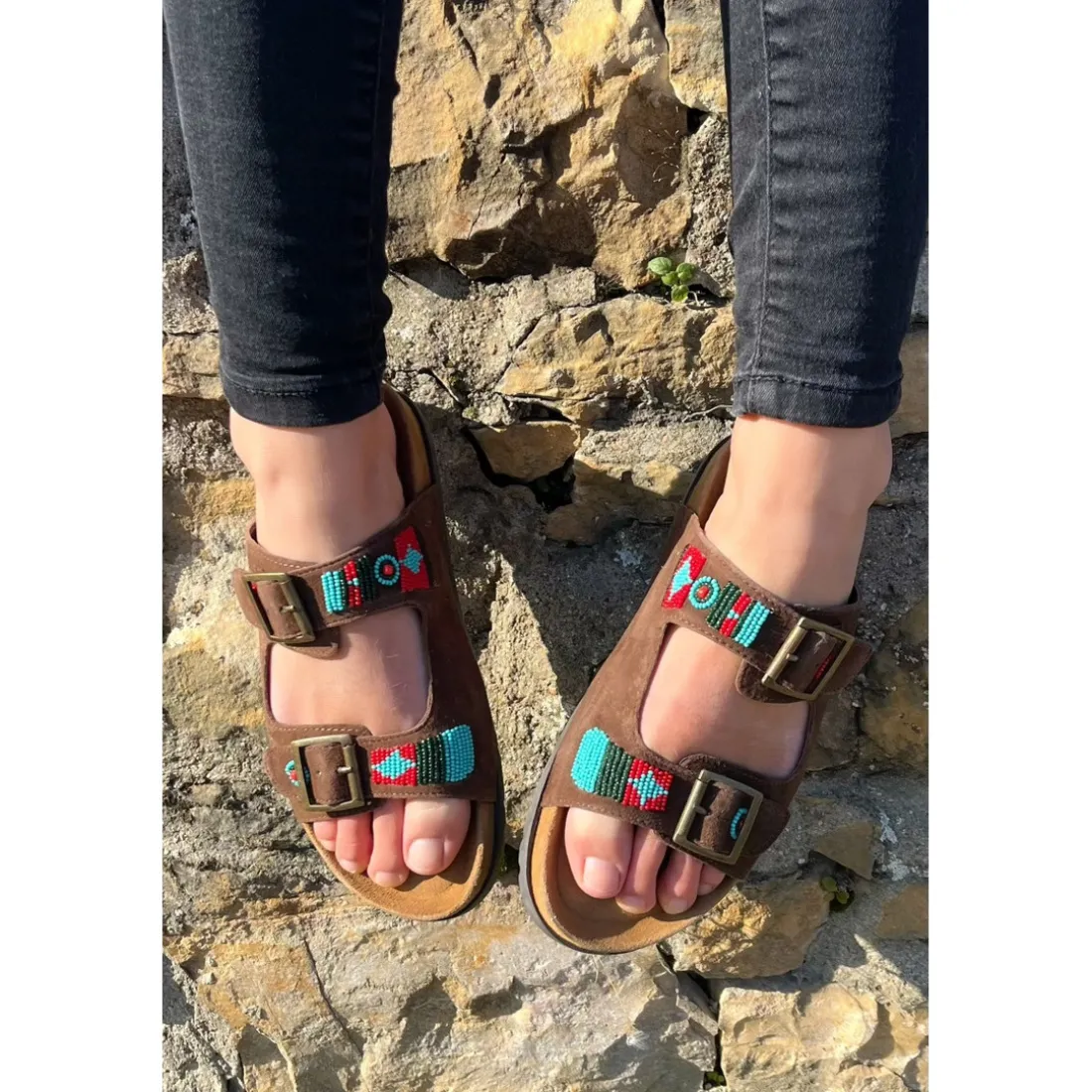 Mules double brides En Cuir - Marron