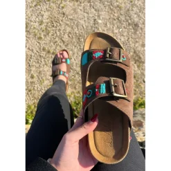 Mules double brides En Cuir - Marron