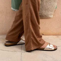 Mules FLEURICE en satin craie beige