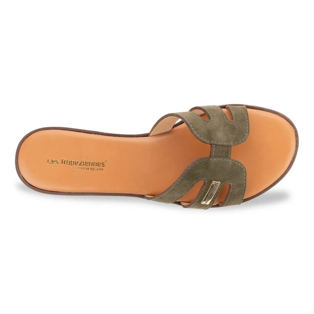 Mules plate en cuir HAMIGA kaki