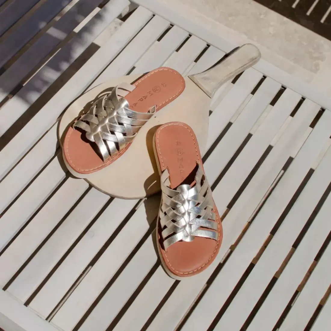 Mules plates CARLA champagne en cuir
